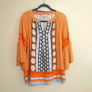 Crown and Ivey womens split neck bell sleeve shirt